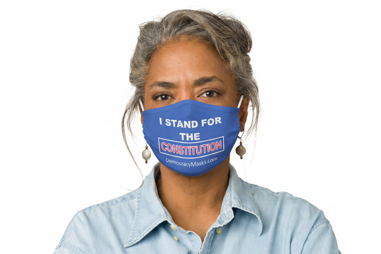 Woman wearing CONSTITUTION-B mask