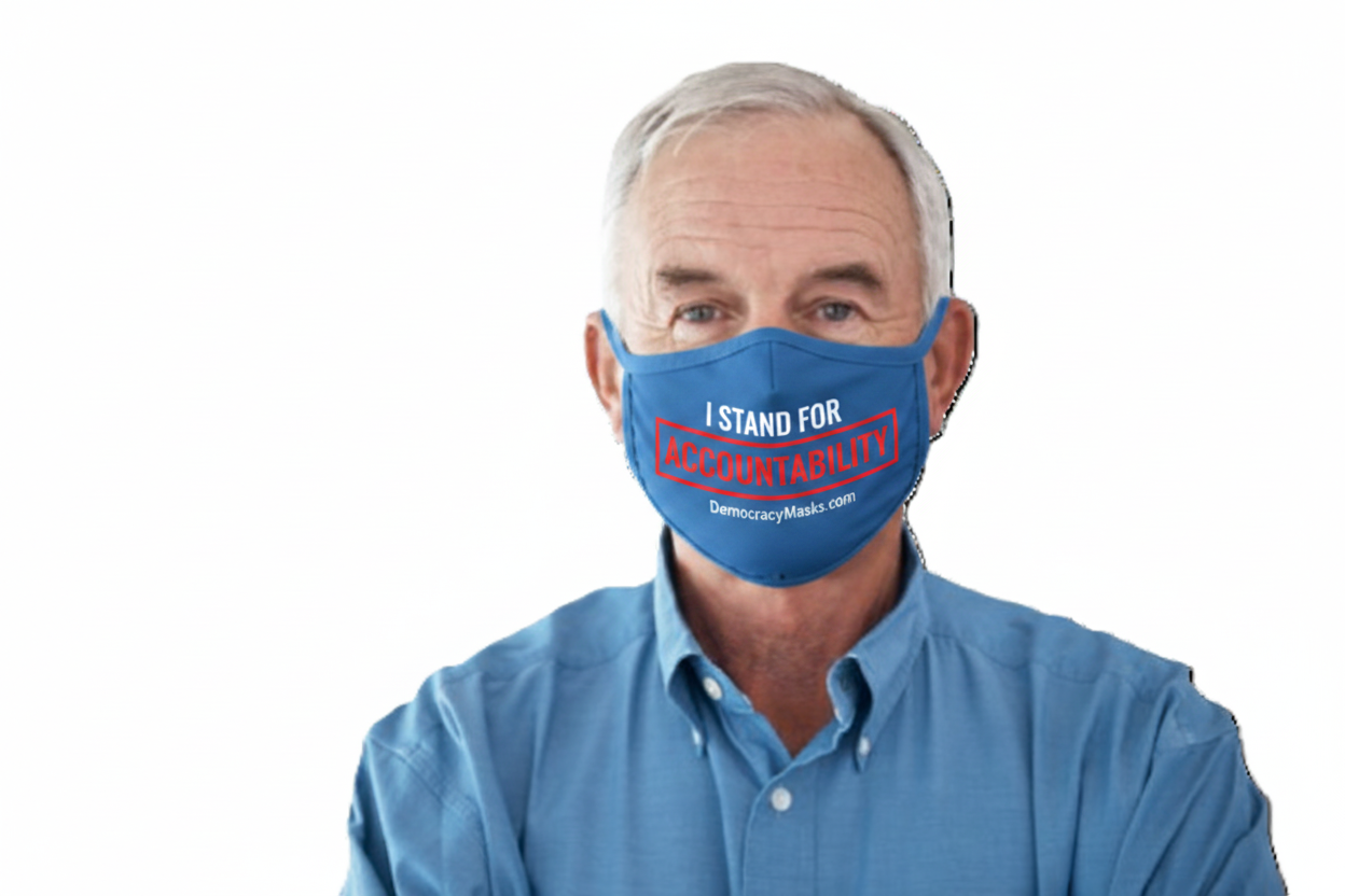 Man wearing ACCOUNTABILITY-B mask