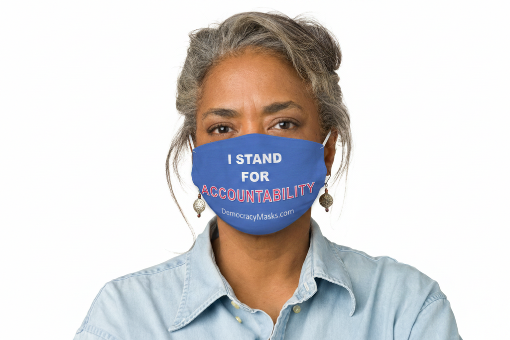 Woman wearing ACCOUNTABILITY-C mask