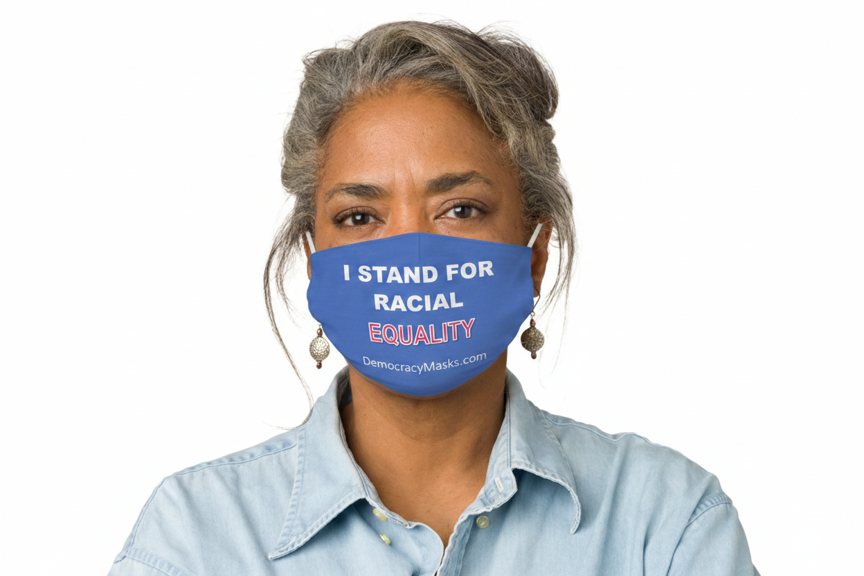 Woman wearing EQUALITY-C mask