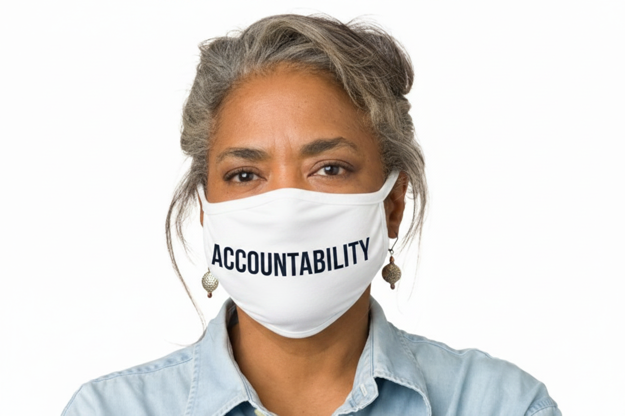 Woman wearing ACCOUNTABILITY-C mask