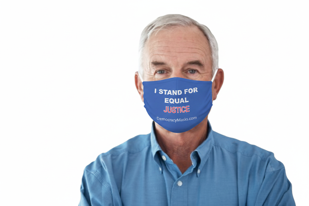 Man wearing JUSTICE-C mask