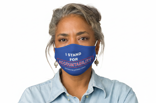 Woman wearing ACCOUNTABILITY-B mask
