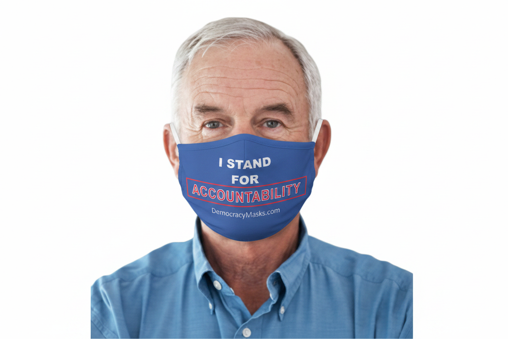 Man wearing ACCOUNTABILITY-B mask