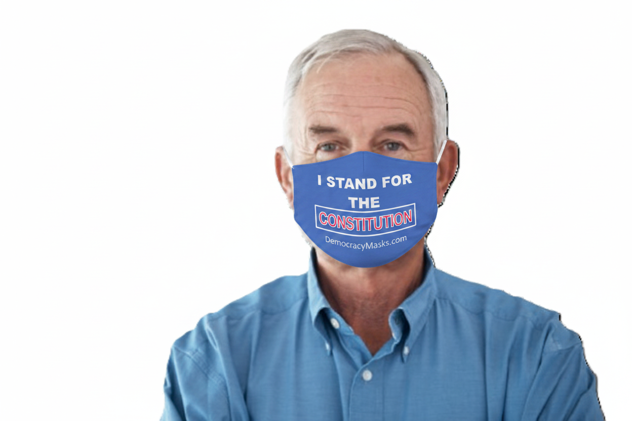Man wearing CONSTITUTION-B mask