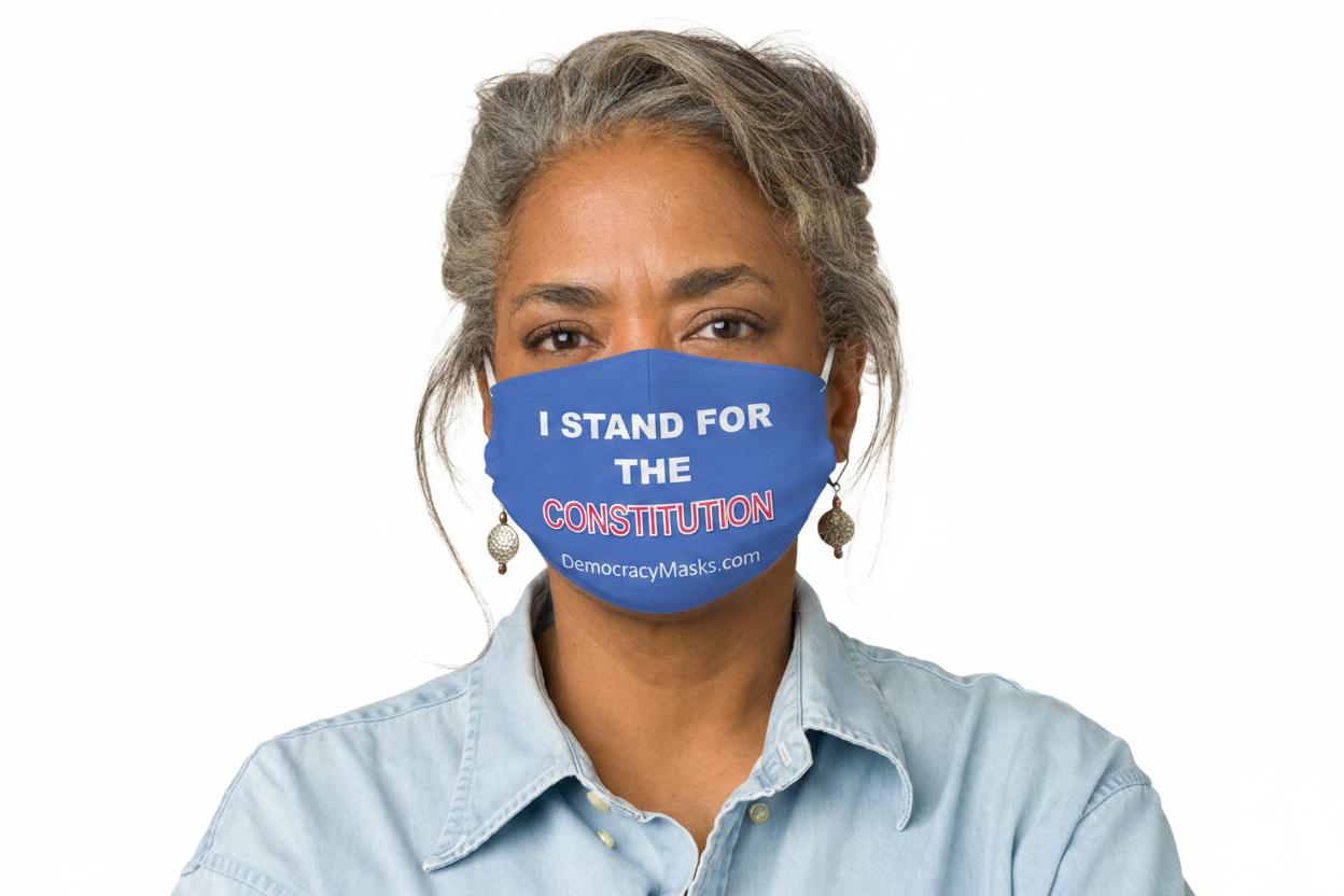 Woman wearing CONSTITUTION-C mask