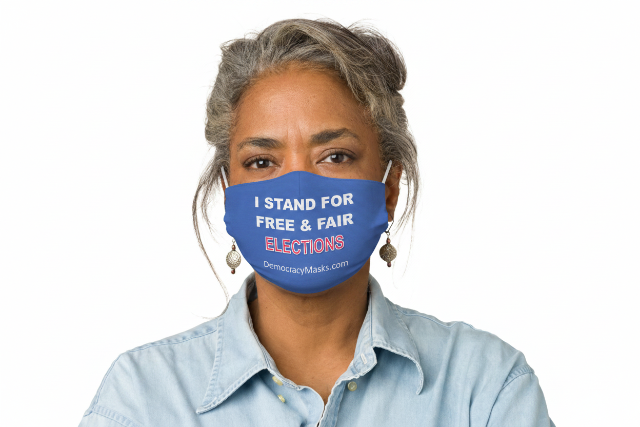 Woman wearing ELECTIONS-C mask
